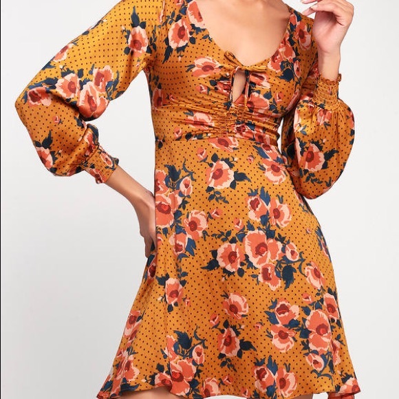 FREE PEOPLE YELLOW LONG SLEEVE MINI DRESS - Picture 2 of 7